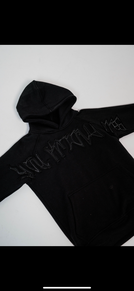 YKME BLACK ON BLACK HOODIE